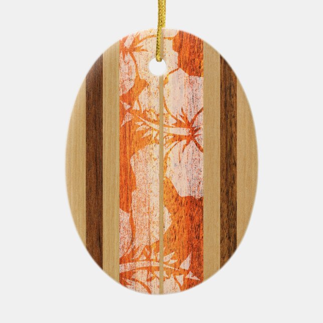 Haleiwa Vintage Faux Wood Surfboard Ornament (Front)