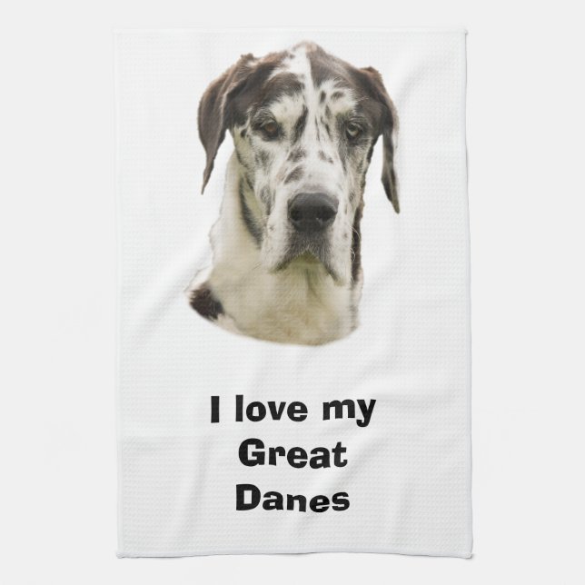 Halequin Great Dane pet photo Kitchen Towel (Vertical)