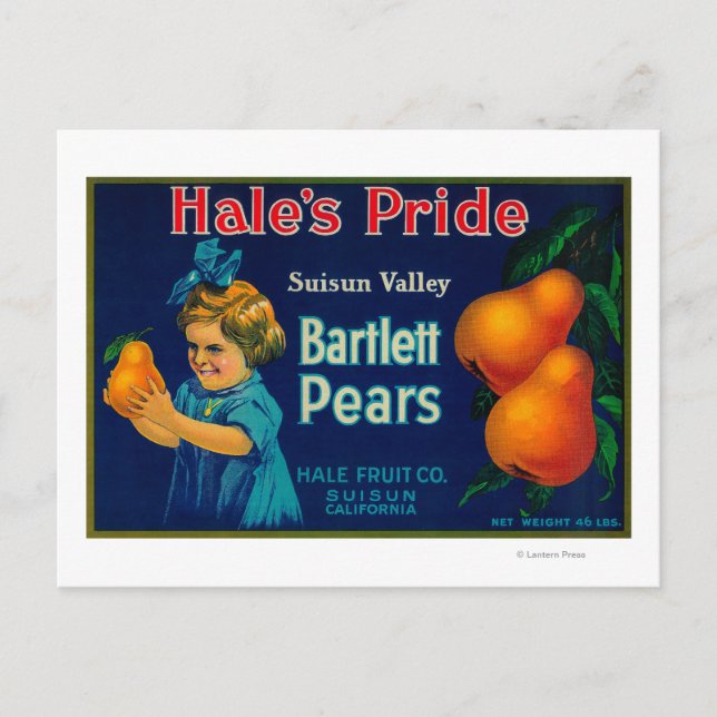 Hale's Pride Pear Crate LabelSuisun, CA Postcard (Front)