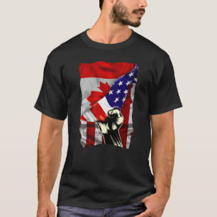 Half American Flag Canadian ROOTS USA Flag Canada T-Shirt