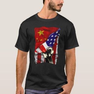 Half American Flag Chinese ROOTS USA Flag China DN T-Shirt