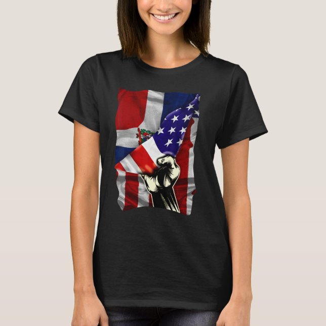 Half American Flag Dominican ROOTS USA Flag Dom Re T-Shirt (Front)