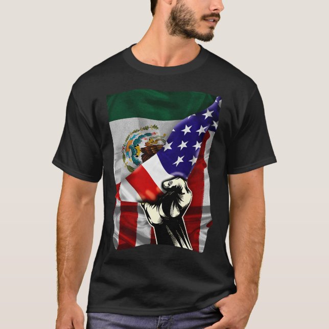 Half American Flag Mexican ROOTS USA Flag Mexico D T-Shirt (Front)