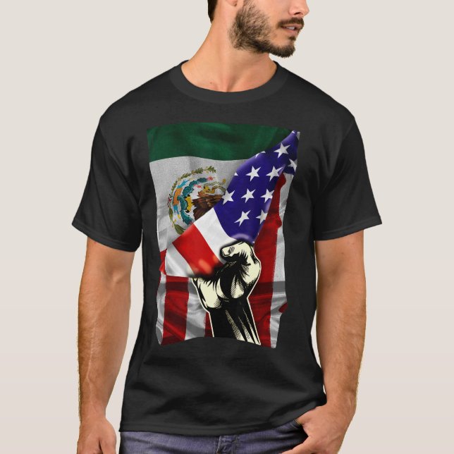 Half American Flag Mexican ROOTS USA Flag Mexico D T-Shirt (Front)