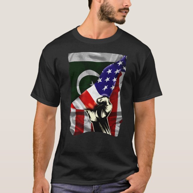 Half American Flag Pakistani ROOTS USA Flag Pakist T-Shirt (Front)