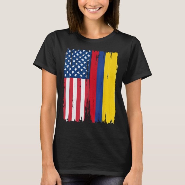 Half american Flag Roots USA Colombia T-Shirt (Front)