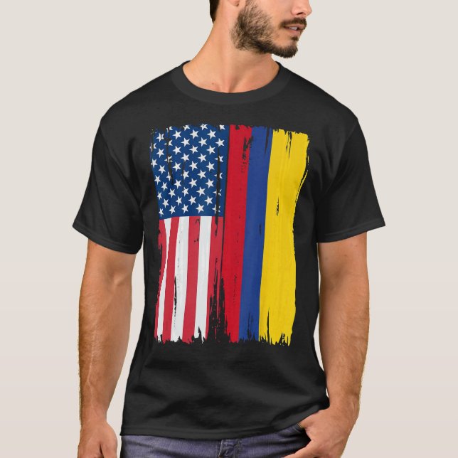 Half american Flag Roots USA Colombia T-Shirt (Front)