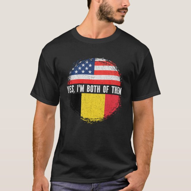 Half American Half Belgian USA Flag Belgium  T-Shirt (Front)