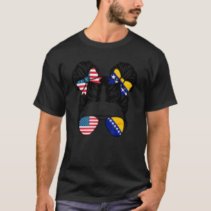 Half American Half Bosnian Girl USA Bosnian Flag P T-Shirt