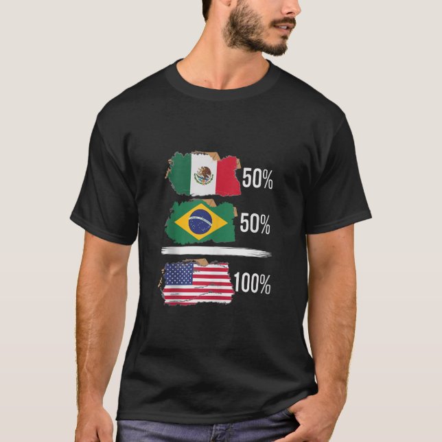 Half American Half Brazilian USA Flag Brazil Ameri T-Shirt (Front)