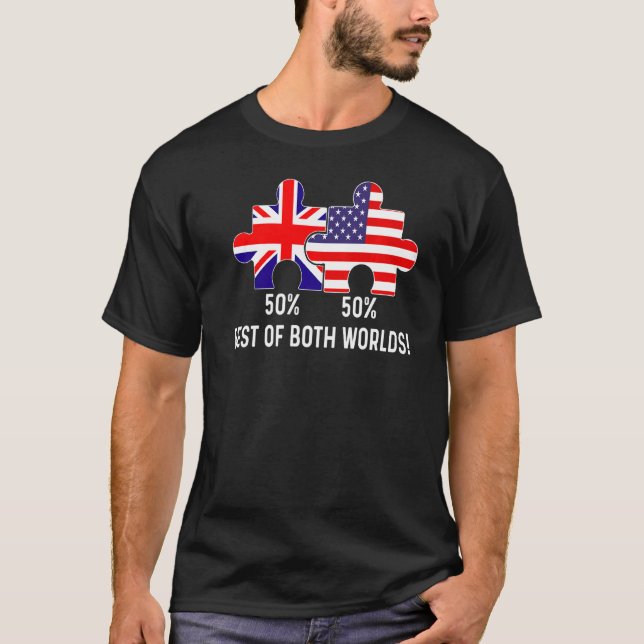 Half American Half British Flag Map Combined USA U T-Shirt (Front)