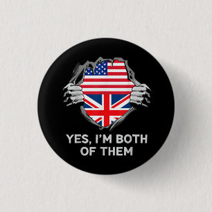Half American Half British USA England Flag Mens W 1 Inch Round Button