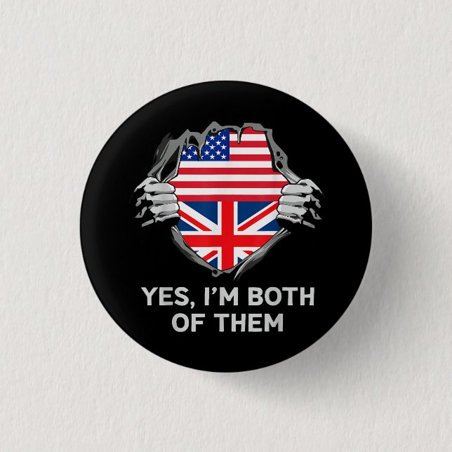 Half American Half British USA England Flag Mens W 1 Inch Round Button (Front)