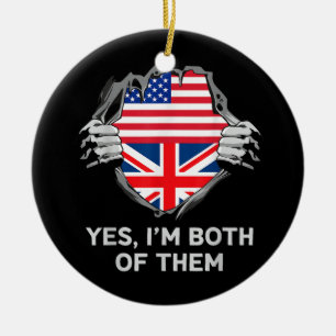 Half American Half British USA England Flag Mens W Ceramic Ornament