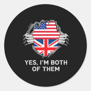 Half American Half British Usa England Flag Mens W Classic Round Sticker