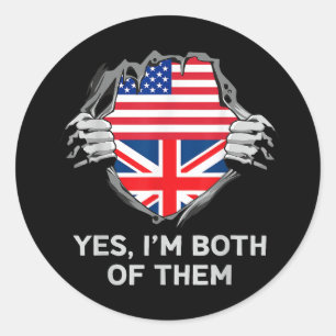 Half American Half British USA England Flag Mens W Classic Round Sticker
