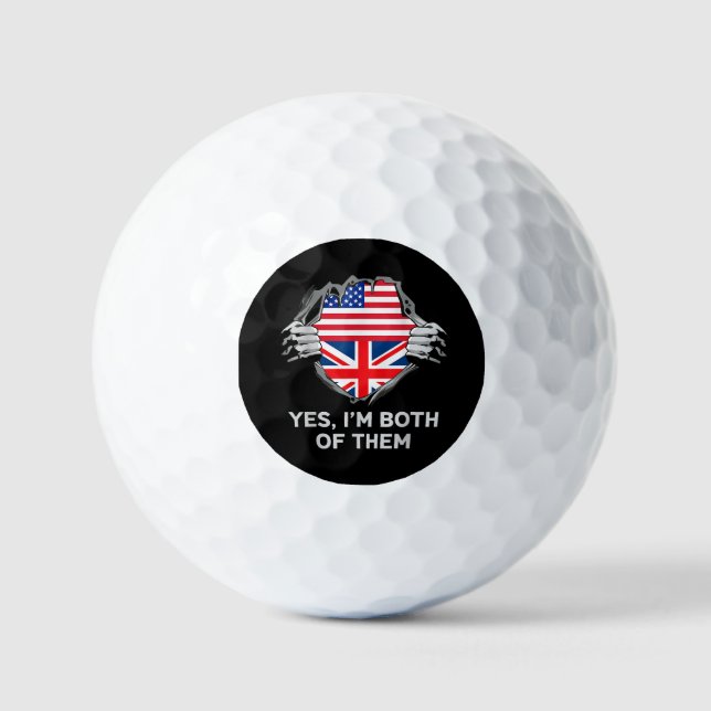 Half American Half British USA England Flag Mens W Golf Balls (Front)