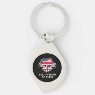 Half American Half British USA England Flag Mens W Keychain