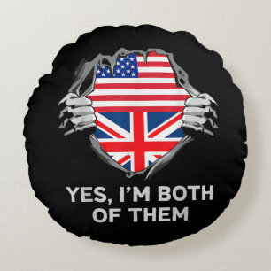 Half American Half British USA England Flag Mens W Round Pillow