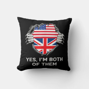 Half American Half British USA England Flag Mens W Throw Pillow