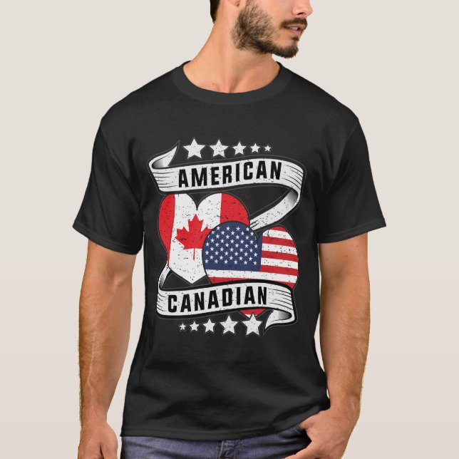 Half American half Canadian flag T-Shirt (Front)