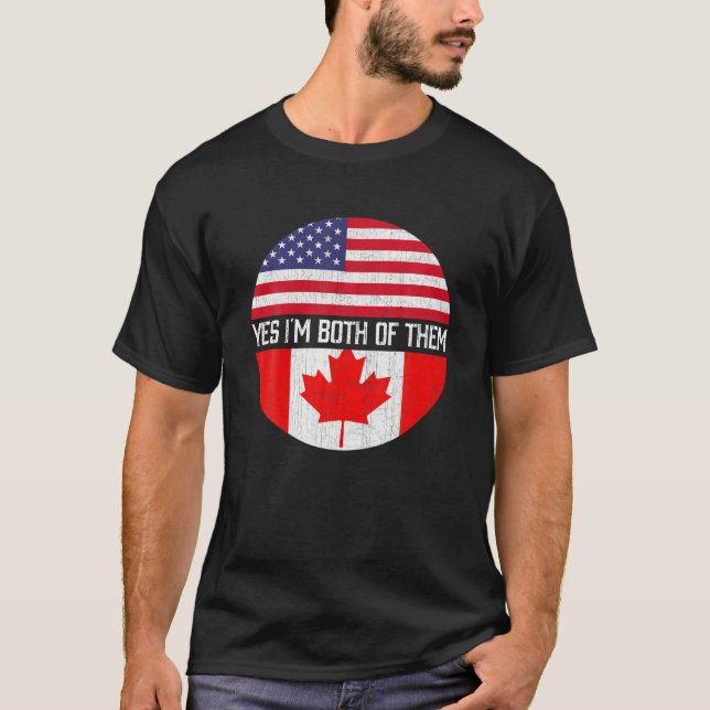 Half American Half Canadian USA Flag Family Herita T-Shirt (Front)