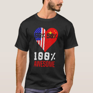 Half American Half Chinese Heart US China Flag T-Shirt