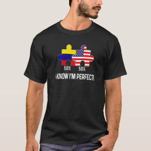 Half American Half Colombian Flag Combined Map Col T-Shirt