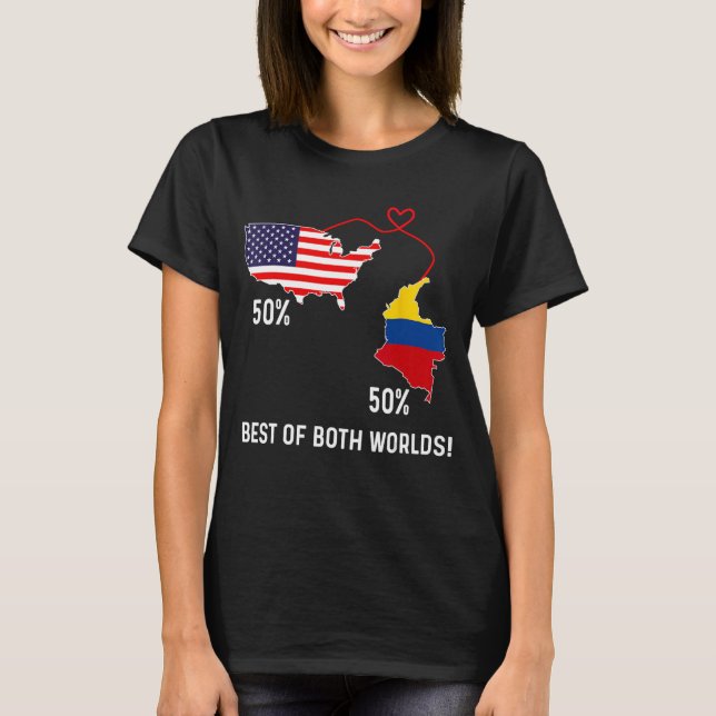 Half American Half Colombian Flag Combined Map Col T-Shirt (Front)