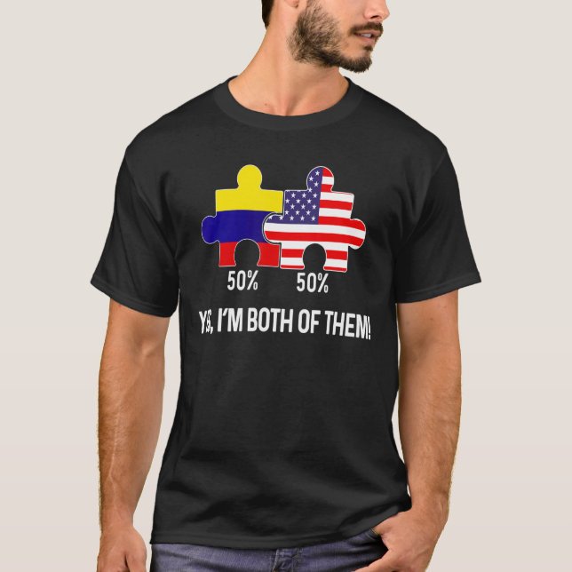 Half American Half Colombian Flag Combined Map Col T-Shirt (Front)