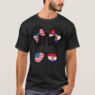 Half American Half Croatian Girl USA Croatia Flag  T-Shirt