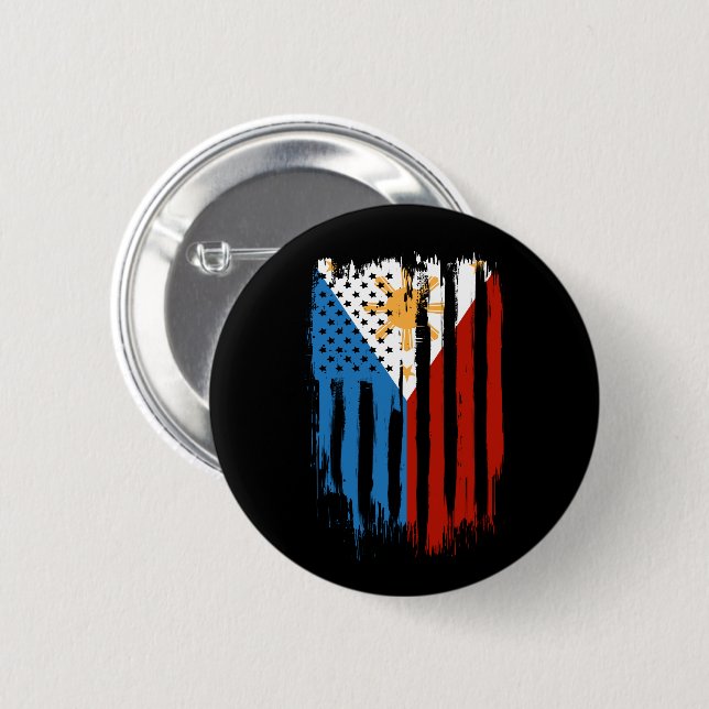 Half American Half Filipino Philippines Flag 2 Inch Round Button (Front & Back)