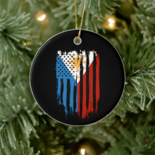 Half American Half Filipino Philippines Flag Ceramic Ornament
