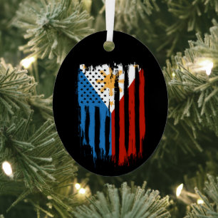Half American Half Filipino Philippines Flag Metal Ornament