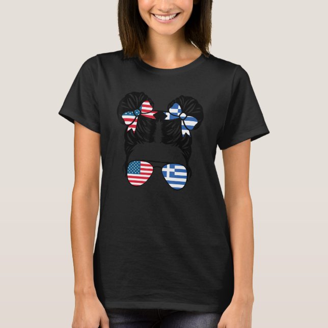 Half American Half Greek Girl USA Greek Flag Gifts T-Shirt (Front)