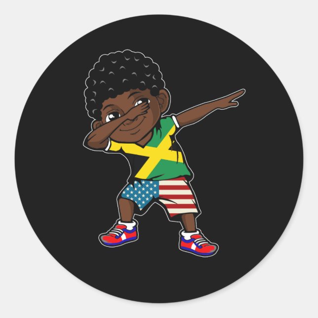 Half American Half Jamaican Boy Kid Jamaica Flag P Classic Round Sticker (Front)