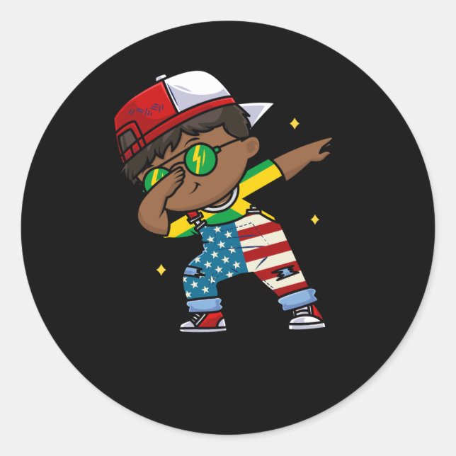 Half American Half Jamaican Boy Kid Jamaica Flag P Classic Round Sticker (Front)