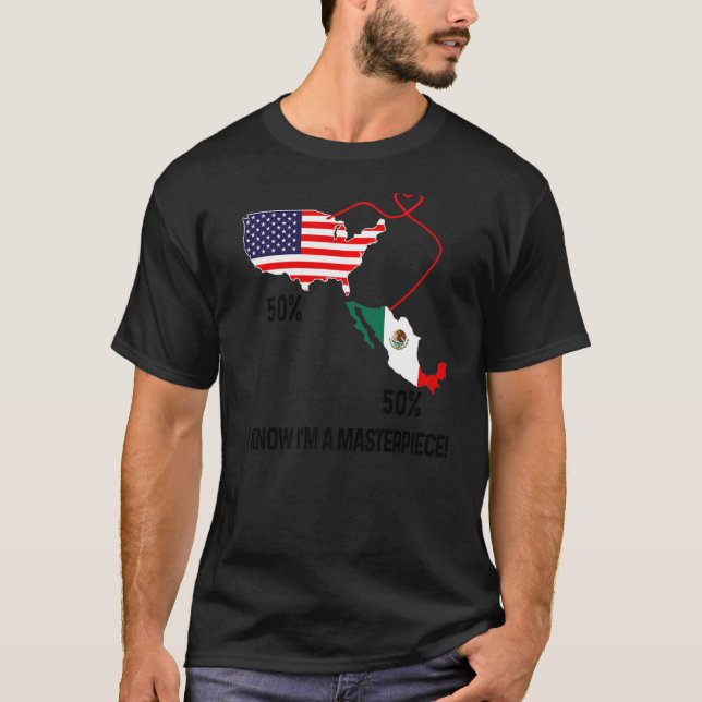 Half American Half Mexican Flag Combined Map Mexic T-Shirt (Front)