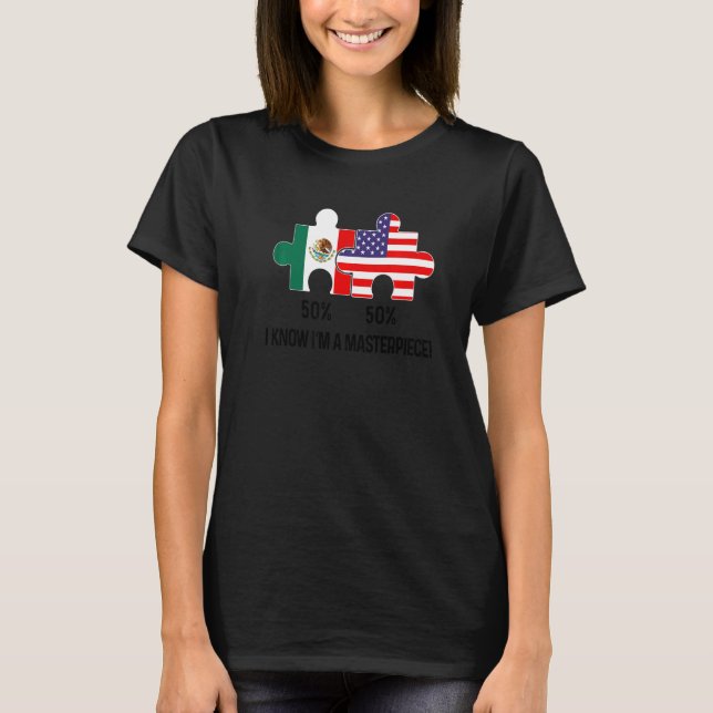 Half American Half Mexican Flag Combined Map Mexic T-Shirt (Front)