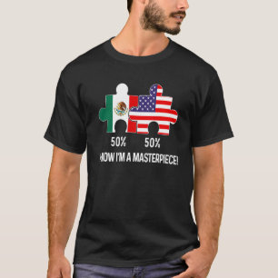 Half American Half Mexican Flag Combined Map Mexic T-Shirt