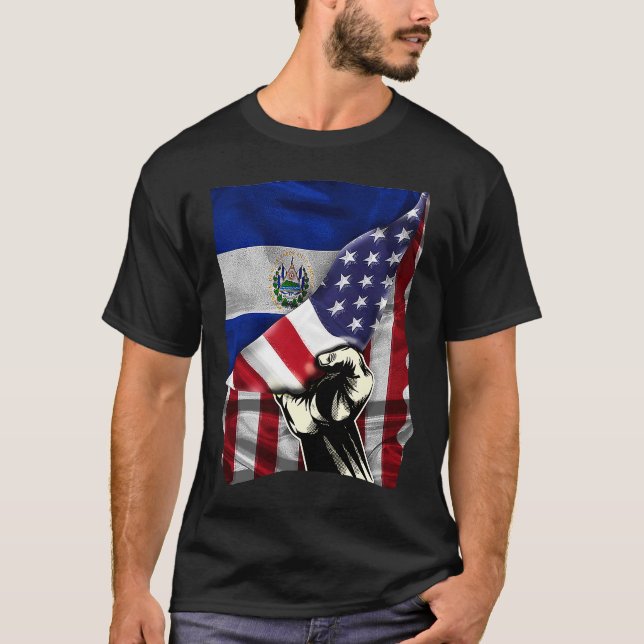 Half American Half Salvadoran ROOTS USA Flag El Sa T-Shirt (Front)