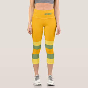 Half and Stripes Horizontal Orange Yellow Green Capri Leggings