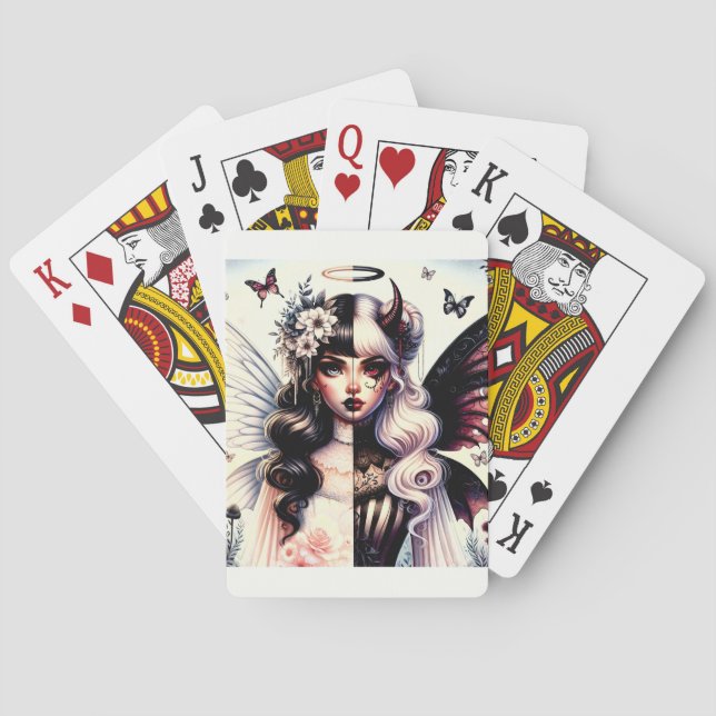 Half Angel Devil Dark Beauty Broken Wing Fairy  Playing Cards (Back)