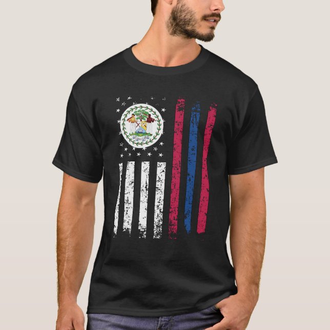 Half Belizean Half American Flag Belize USA Flag T-Shirt (Front)