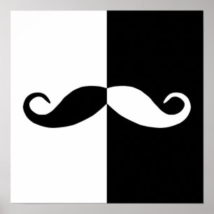 Half Black and White Mustache Poster