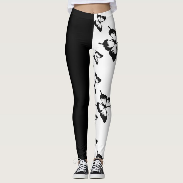 Half Black Half White Butterfly Leggings (Front)
