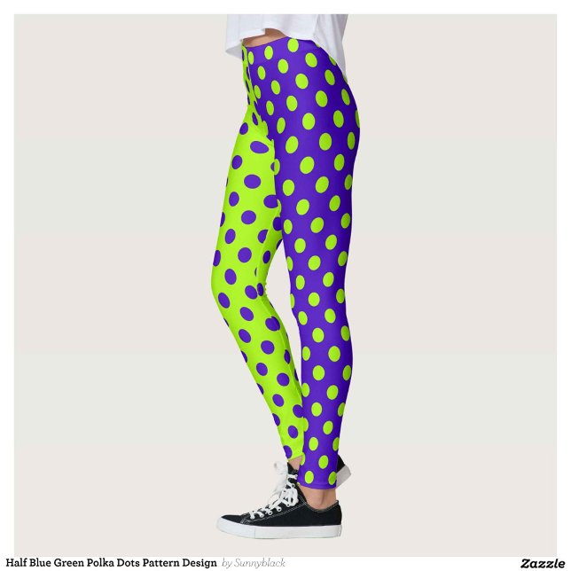 Half Blue Green Polka Dots Pattern Design  Leggings (Creator Uploaded)