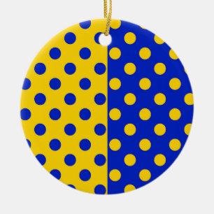 Half Blue Yellow Polka Dots Pattern Design Ceramic Ornament