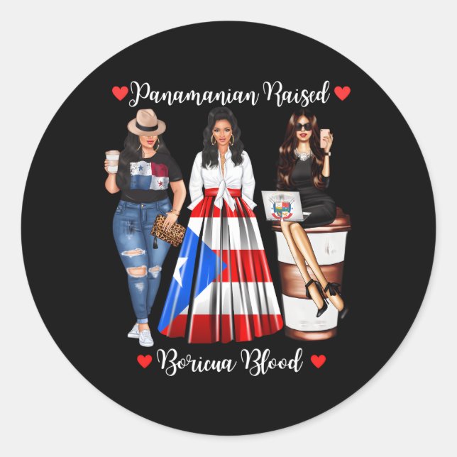 Half Boricua Half Panaian Strong In Boricua Panama Classic Round Sticker (Front)