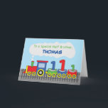Half Brother 1st Birthday Colourful Train on Track Card<br><div class="desc">Customize this brightly coloured birthday card with your half-brother’s name on the front. This card is the best card you can give to him on the celebration of his 1st birthday happening very soon. He will surely love the colours on this one.</div>